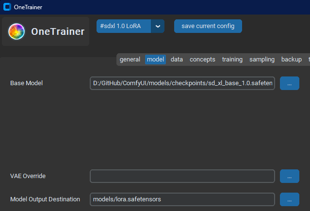 OneTrainer Model Tab